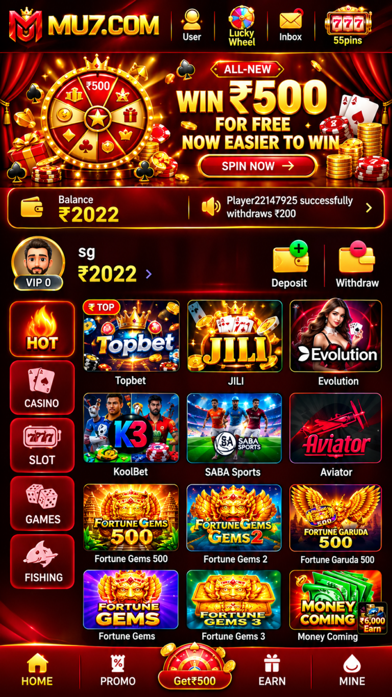 Glossy Red and Gold Casino App Lobby